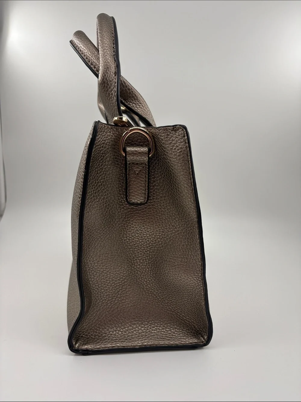 Firano Metallic Taupe Pebbled Leather Satchel with Tassel Accent no strap